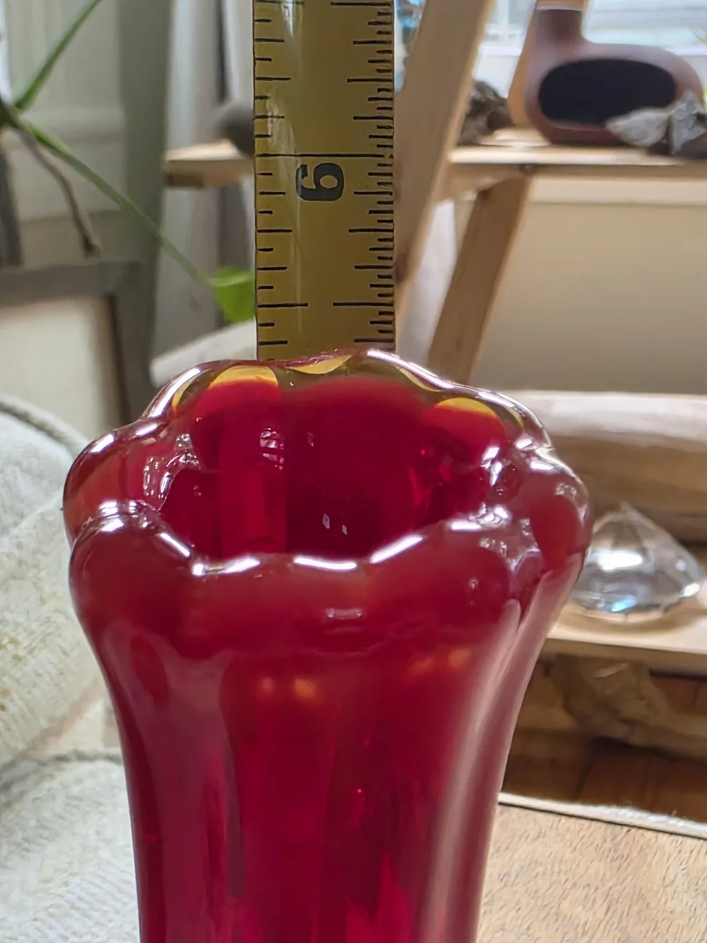 Vintage Ruby Red Fluted Art Glass Bud Vase Scalloped Edge Moody Maximalist